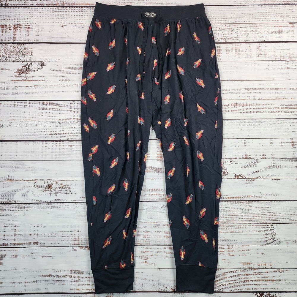Polo Ralph Lauren Bear Pajama Pants Mens Black All Over Print PJ Joggers Cuffed